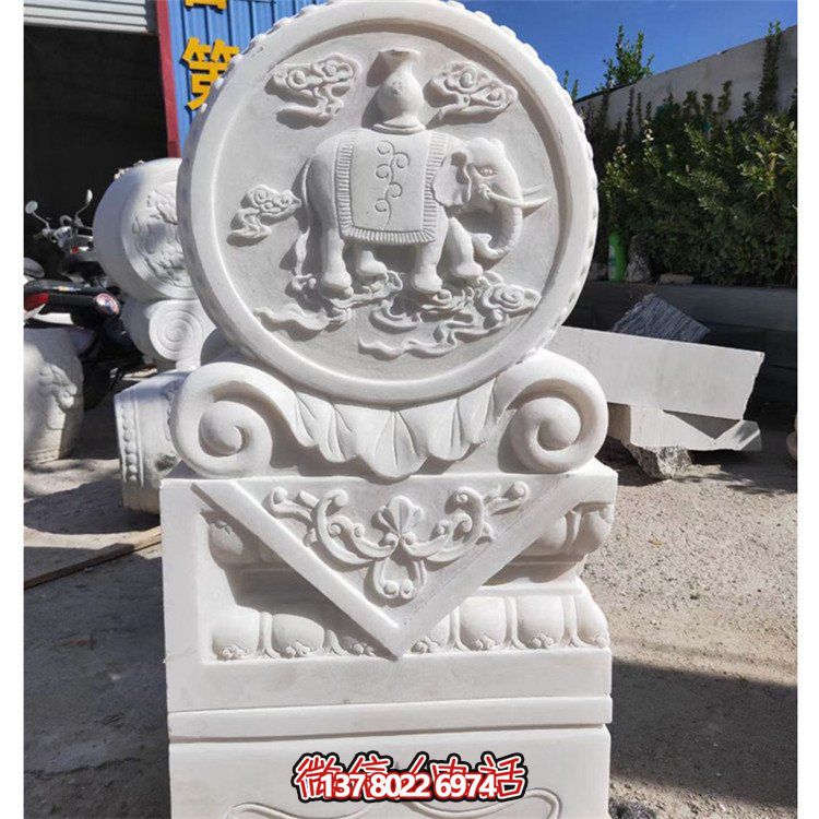 天然石材浮雕太平吉祥抱鼓石，點(diǎn)綴別墅門口