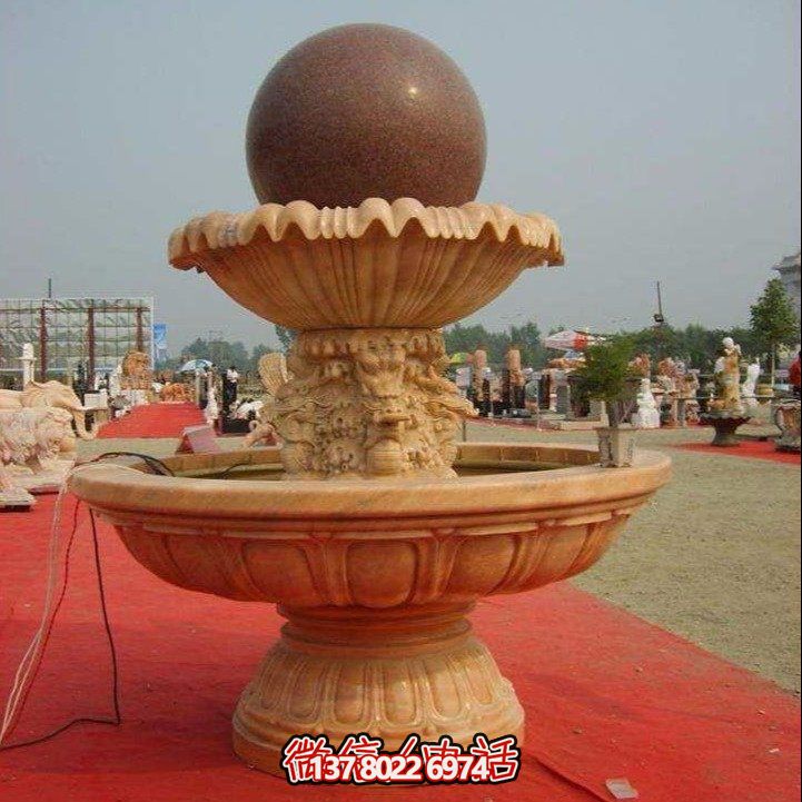 經(jīng)典中式風(fēng)水球，黃銹巖浮雕噴泉水
