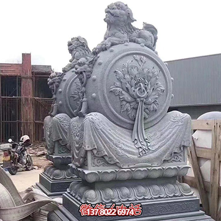 精美大理石石雕抱鼓雕塑，添彩戶外園林景觀