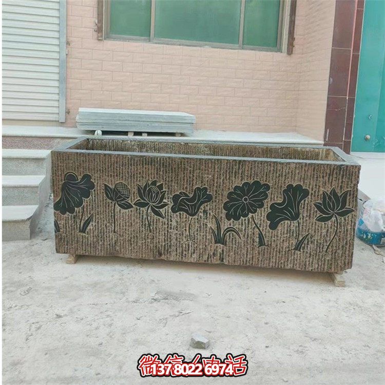 精美花崗巖石雕石缸，裝飾庭院仿古養(yǎng)魚及擺件