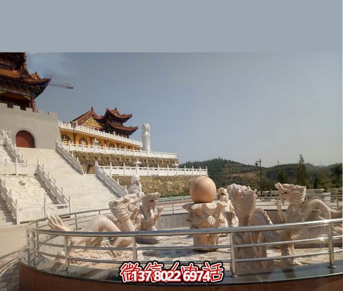 藝術(shù)燈光的魔力，紅龍戲球風(fēng)大型噴泉石雕秀