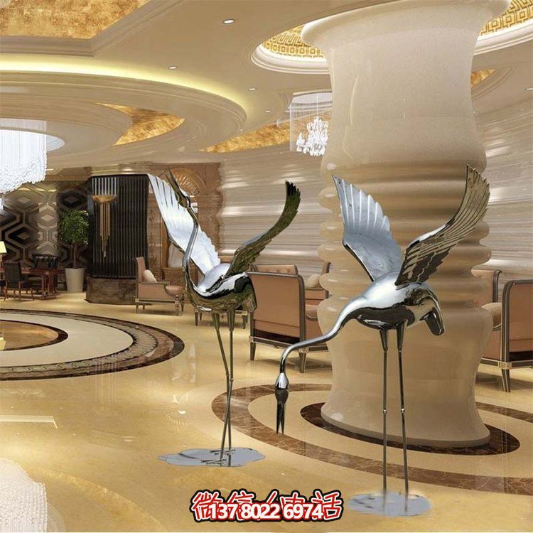不銹鋼雕塑火烈鳥(niǎo)，鏡面抽象園林裝飾