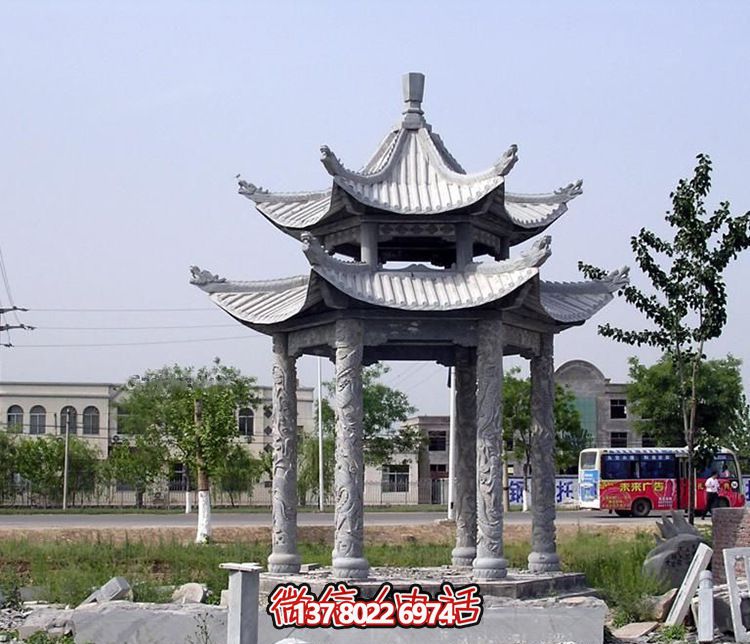 精美古建筑雕塑雙層涼亭，為公園廣場注入古典風(fēng)情