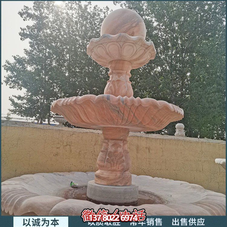 紅大理石石雕園林噴泉，展現(xiàn)絢爛晚霞