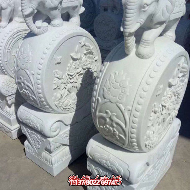 漢白玉小象石雕抱鼓，為您的別墅庭院增添優(yōu)雅氣息