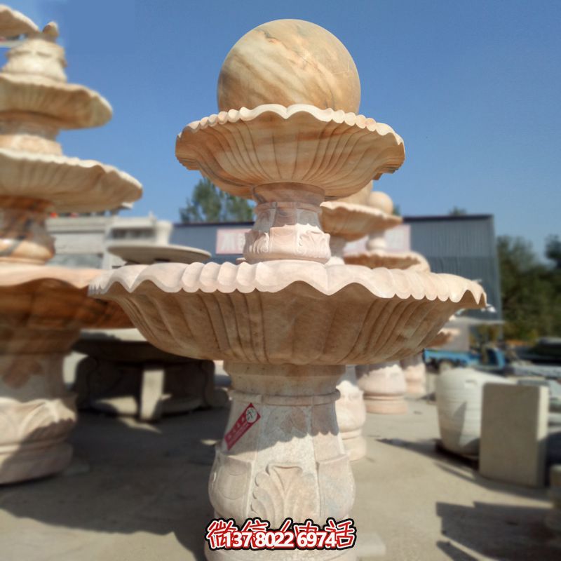 私家庭院風(fēng)水紅景觀，點(diǎn)綴晚霞夢幻雕塑噴泉