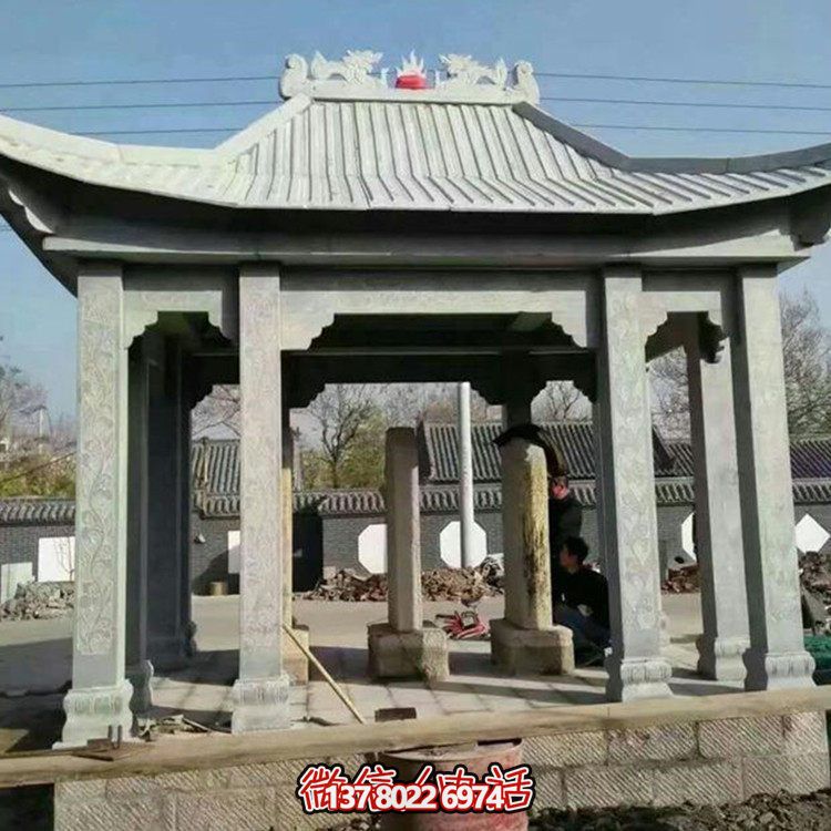 精美大型戶外涼亭，用石雕雕塑裝點(diǎn)大理石美景