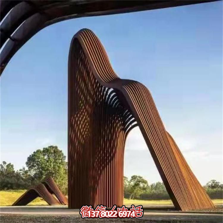 耐候鋼鏤空大型拱門(mén)景觀雕塑