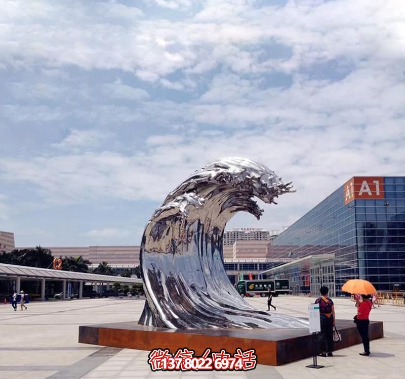 不銹鋼翻滾海浪雕塑，打造精美戶外廣場
