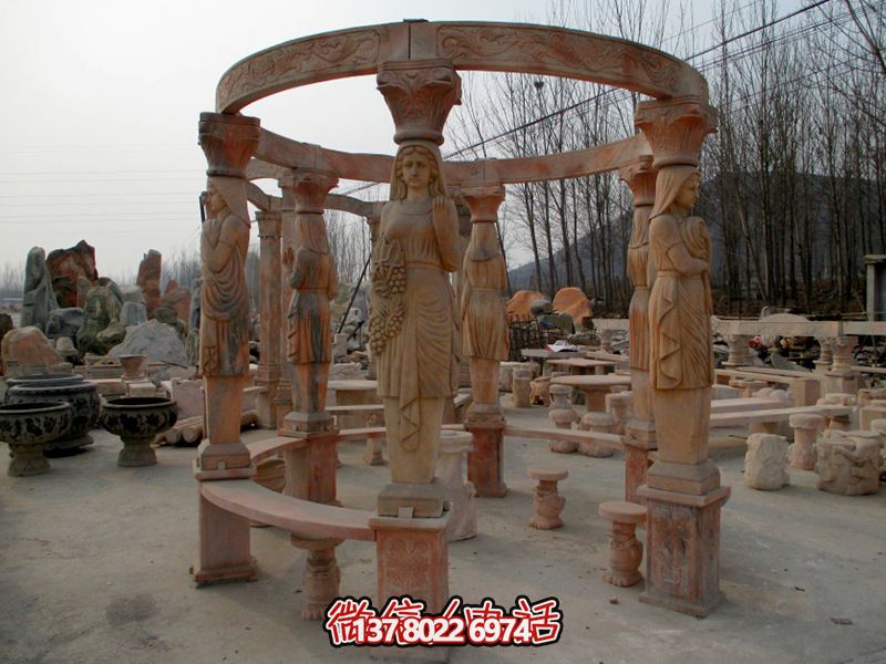 歐式?jīng)鐾?，圓形露天人物石柱擺放城市廣場裝飾