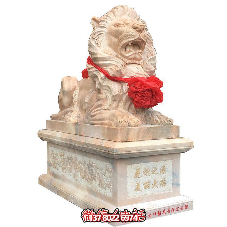 獅子大理石雕塑擺件，精美園林景觀裝飾