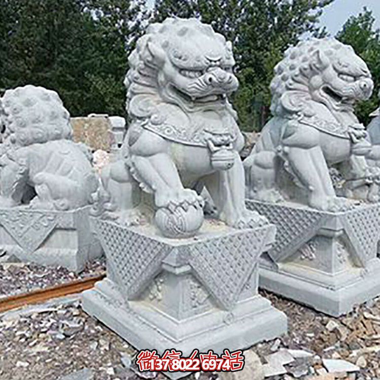 精致古典，青石浮雕石獅子擺件