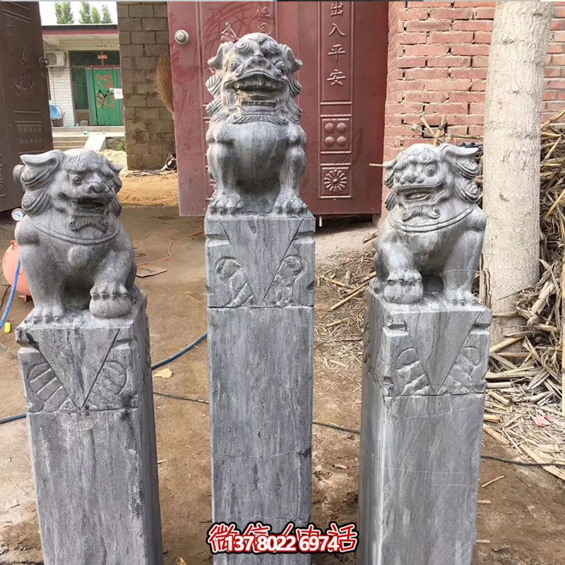 經(jīng)典仿古石獅子拴馬柱擺件，點綴園林