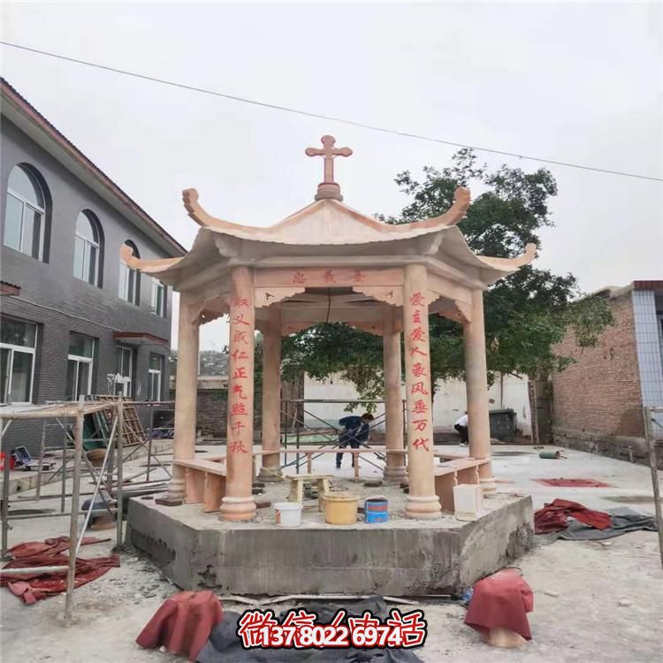 天然大理石涼亭，營造休閑庭院