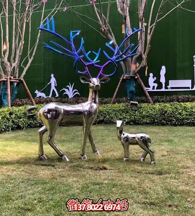 現(xiàn)代簡(jiǎn)約不銹鋼梅花鹿擺件，點(diǎn)綴您的庭院園林景觀