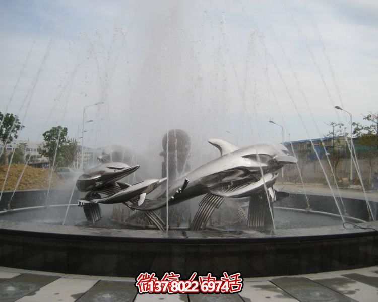 不銹鋼海豚雕塑，裝飾現(xiàn)代廣場的水景