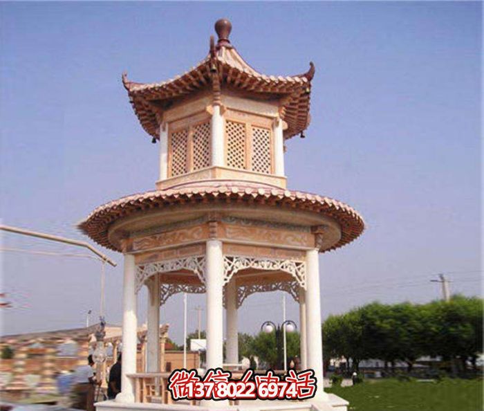 鏤空雕刻涼亭，休閑享受晚霞紅