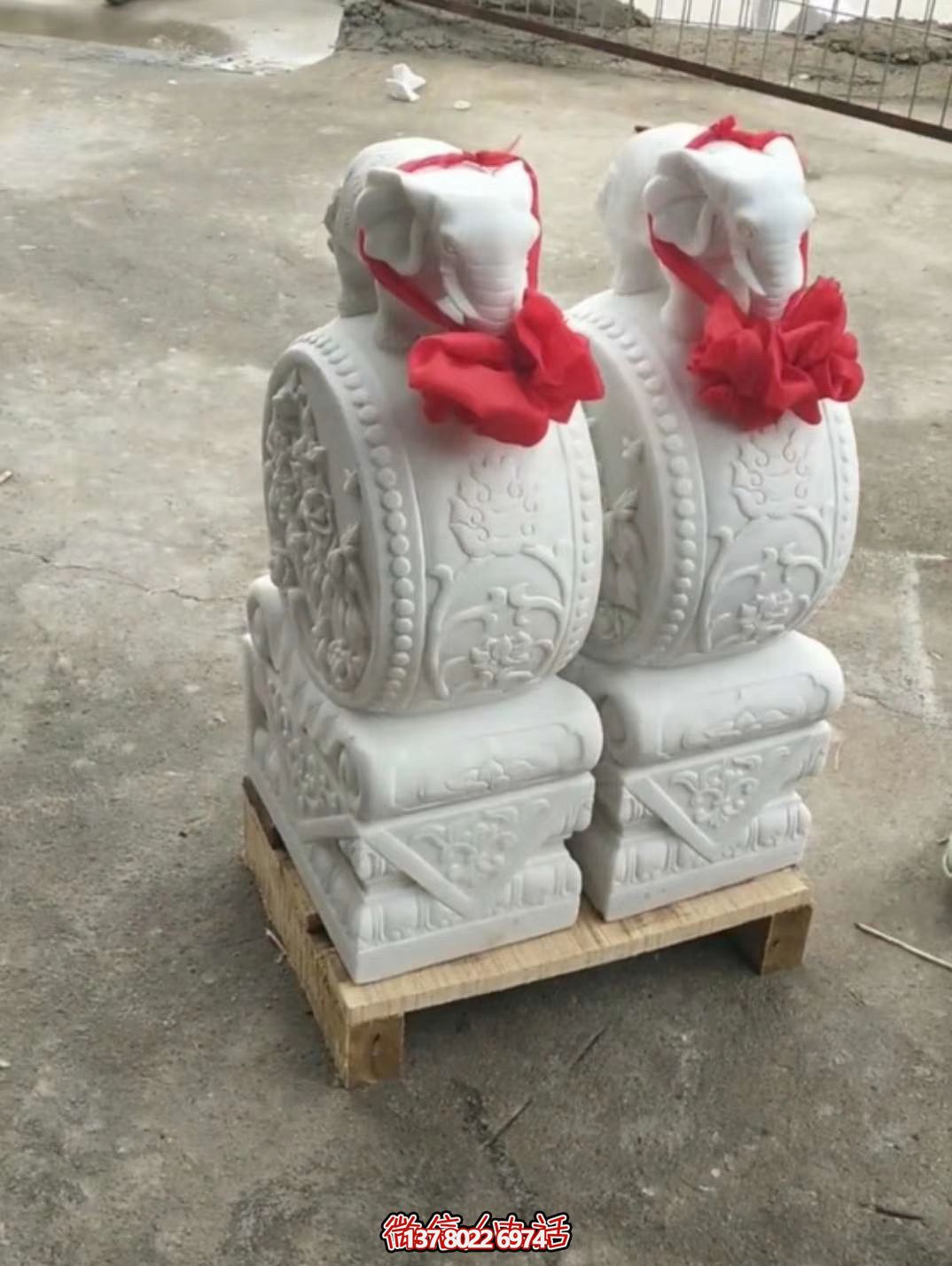 漢白玉吉祥小象雕塑，石門口擺放門墩