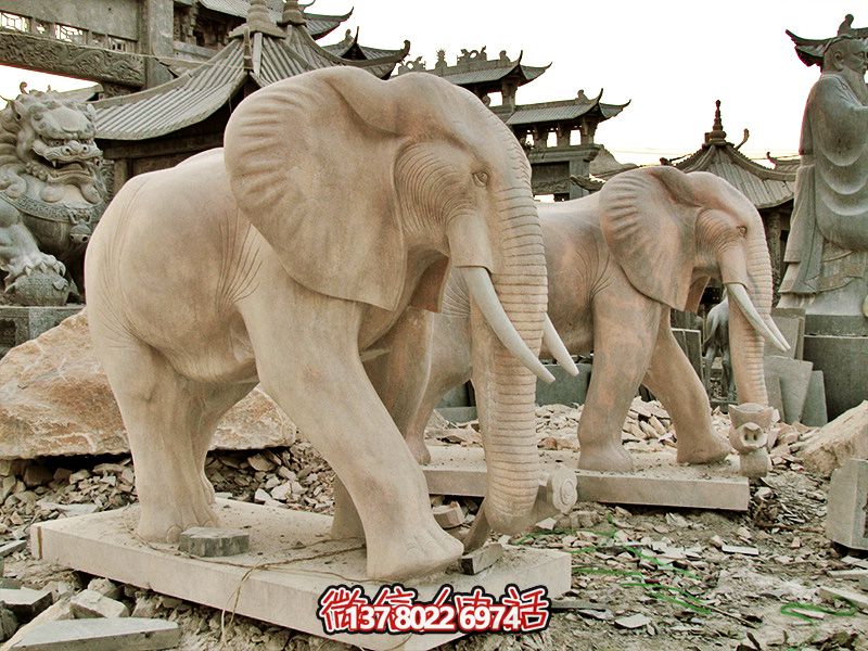 精美大理石石雕大象雕塑，美化戶外園林景區(qū)