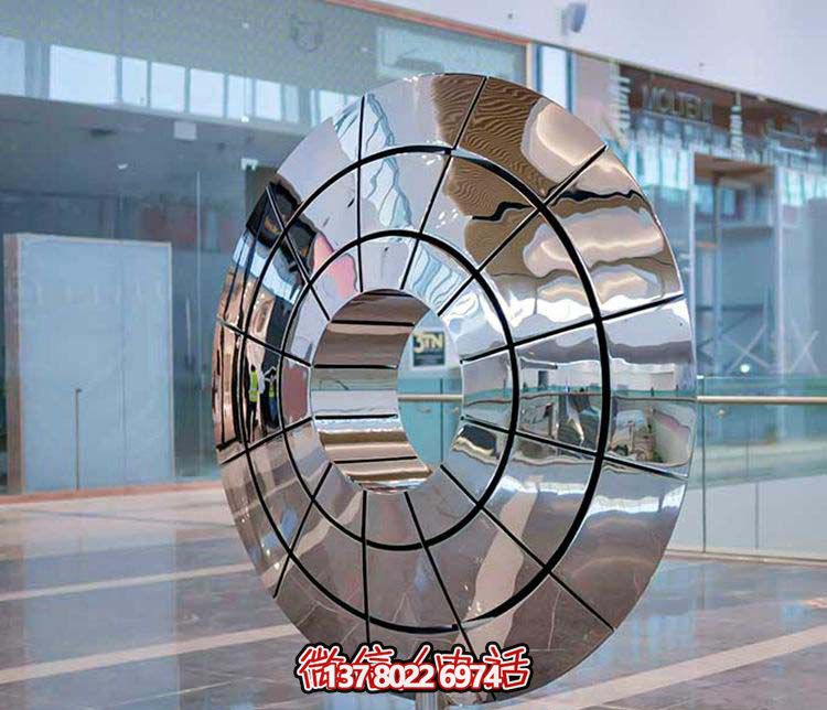 不銹鋼雕塑傘狀圓環(huán)，創(chuàng)意裝點商廈鏡面