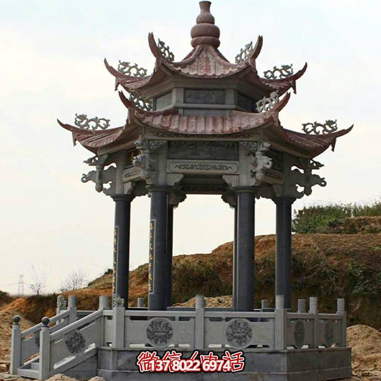 古典風(fēng)格二層涼亭，青石雕刻仿古園林戶外擺放