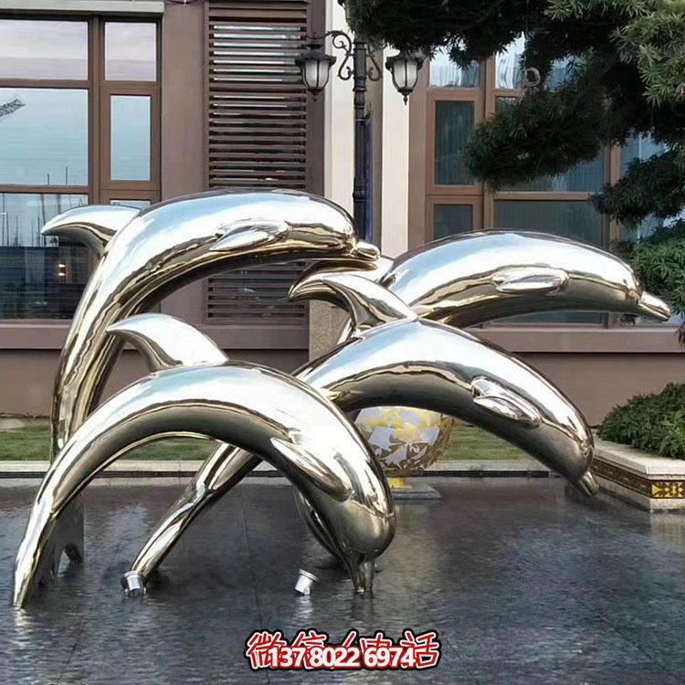 海豚潛泳雕塑，不銹鋼持久耐用