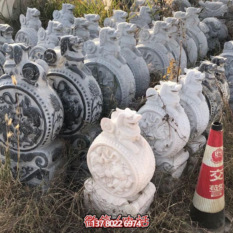 仿古青石獅子抱鼓石擺件，鎮(zhèn)宅庭院門(mén)口裝飾
