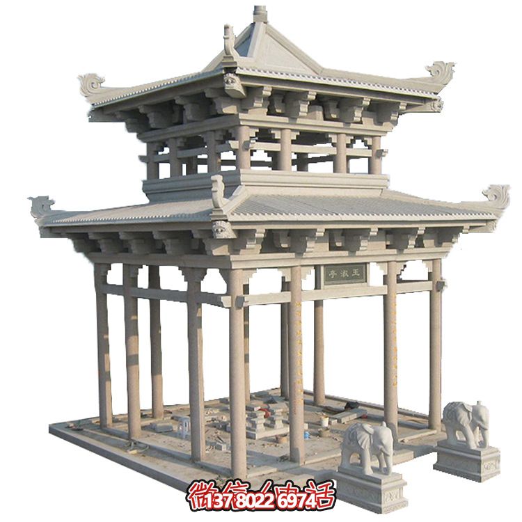 古典多角涼亭建筑大氣，石雕精美，園林景觀完美