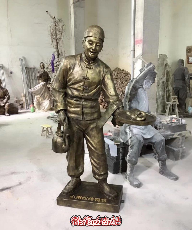 玻璃鋼小吃鋪，雕塑裝飾，店小二上菜