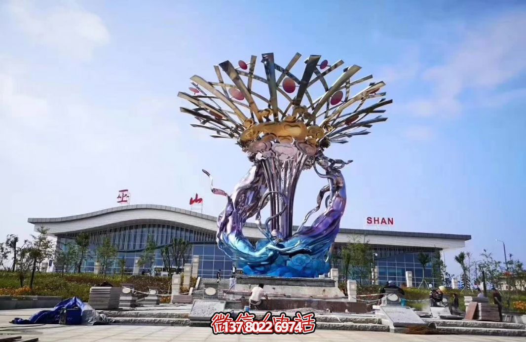 玻璃鋼美人魚(yú)雕塑，給廣場(chǎng)帶來(lái)彩繪跳舞美景