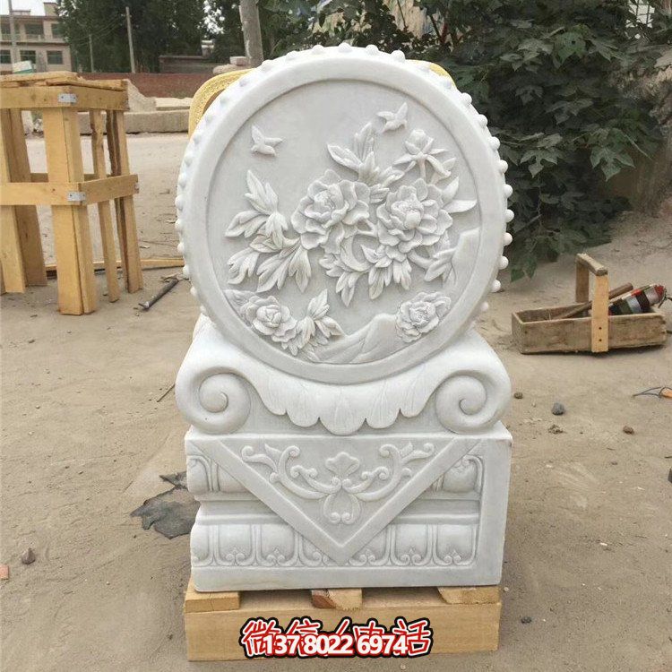 經(jīng)典石雕藝術(shù)，漢白玉石雕大理石門口門墩鎮(zhèn)宅鼓抱雕塑戶外裝飾