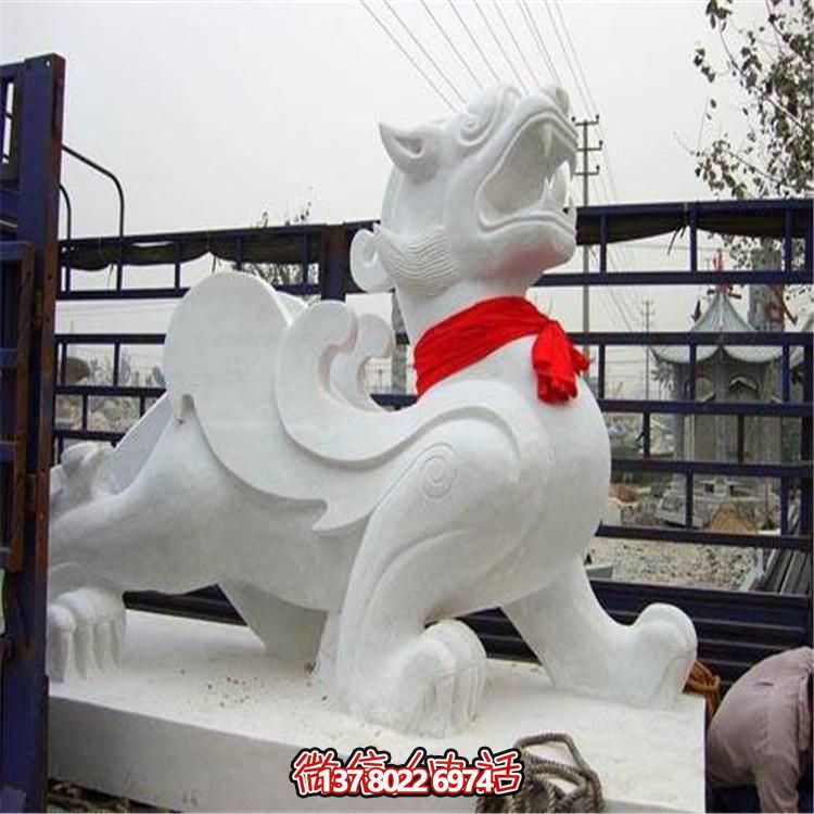 大理石石雕麒麟，古典庭院裝飾精美大型雕塑