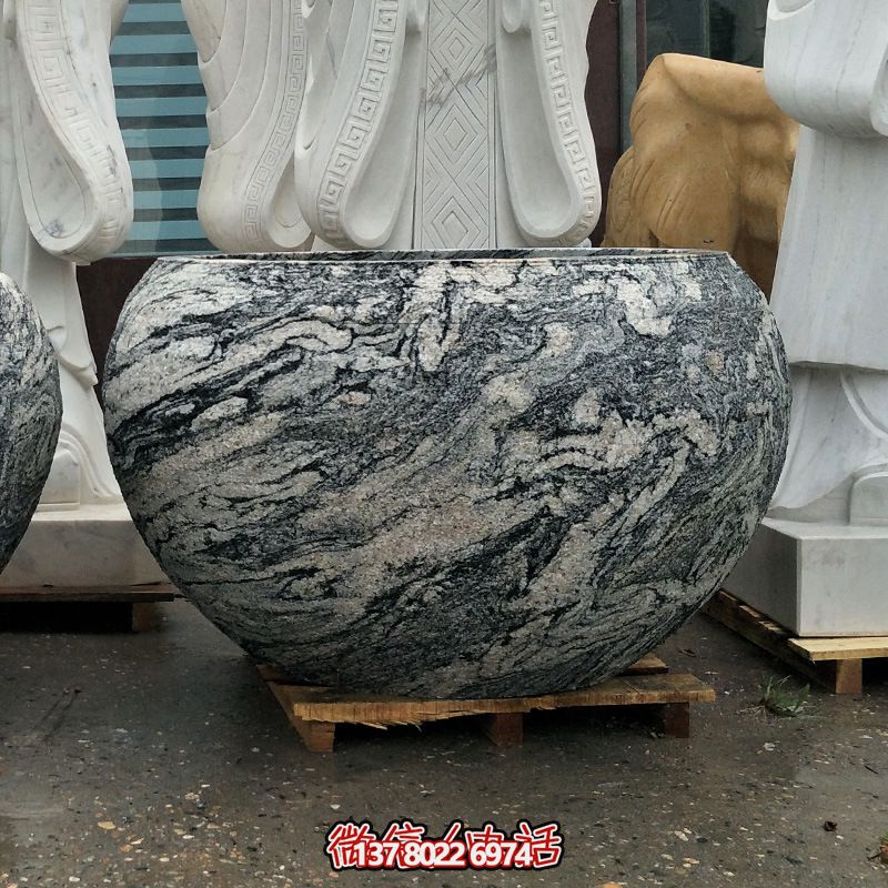 精美大理石石雕魚缸，點綴庭院雕塑