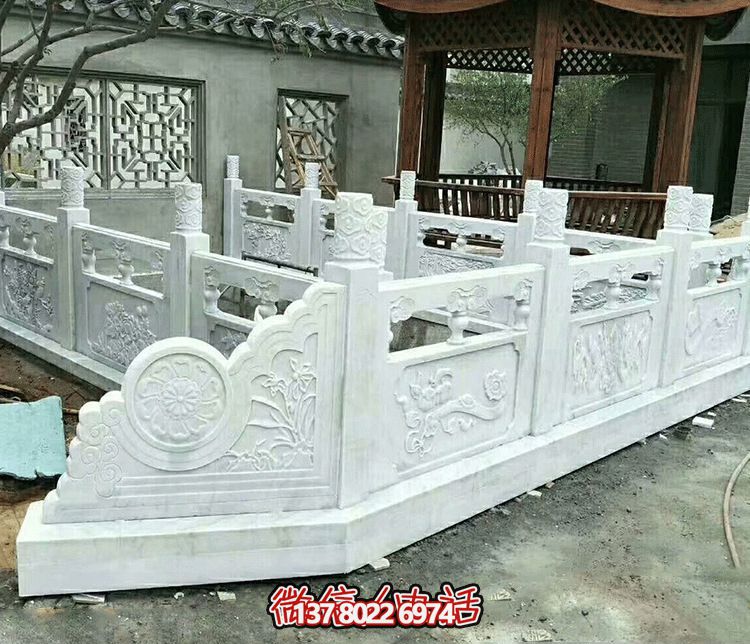 唯美古典庭院，池塘裝飾雕塑，漢白玉欄桿