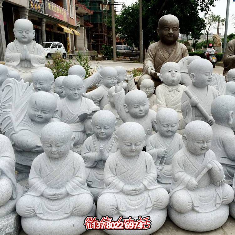 天然砂巖雕刻小沙彌擺件，美麗景致精美寺院家居裝飾