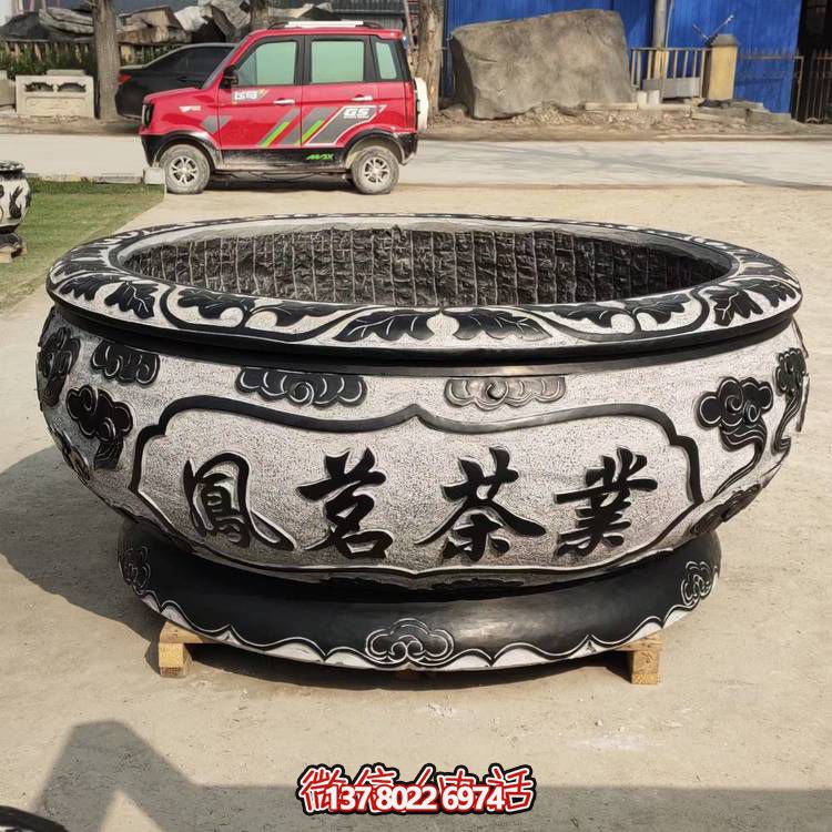 仿古青石荷花水缸，配合庭院戶外，點綴人間養(yǎng)魚園