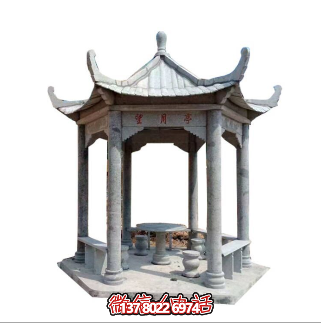 美麗月夜，精美石雕亭子