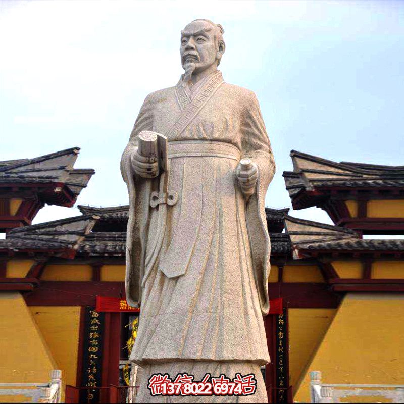 廣場(chǎng)學(xué)?；▓@砂巖石戰(zhàn)國(guó)時(shí)期思想家孟子雕塑像