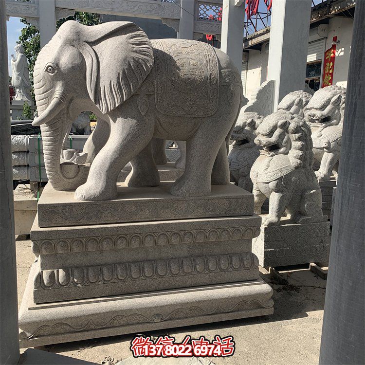 銀行門口擺放漢白玉青石浮雕招財(cái)大象雕塑