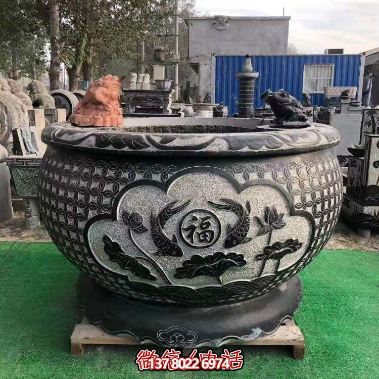 青石大水缸，石雕缸