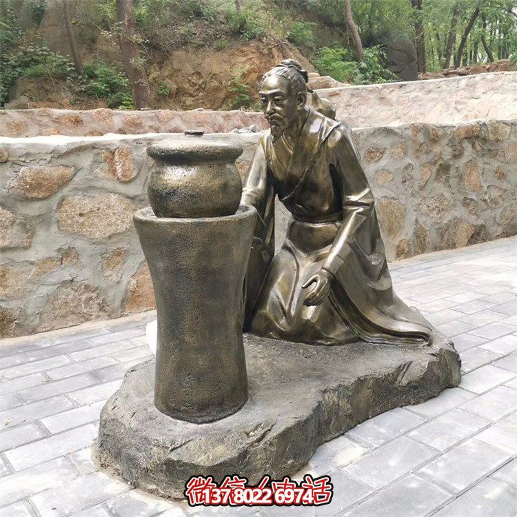 煎藥古代人物，中醫(yī)文化熬制中藥玻璃鋼仿銅情景雕塑